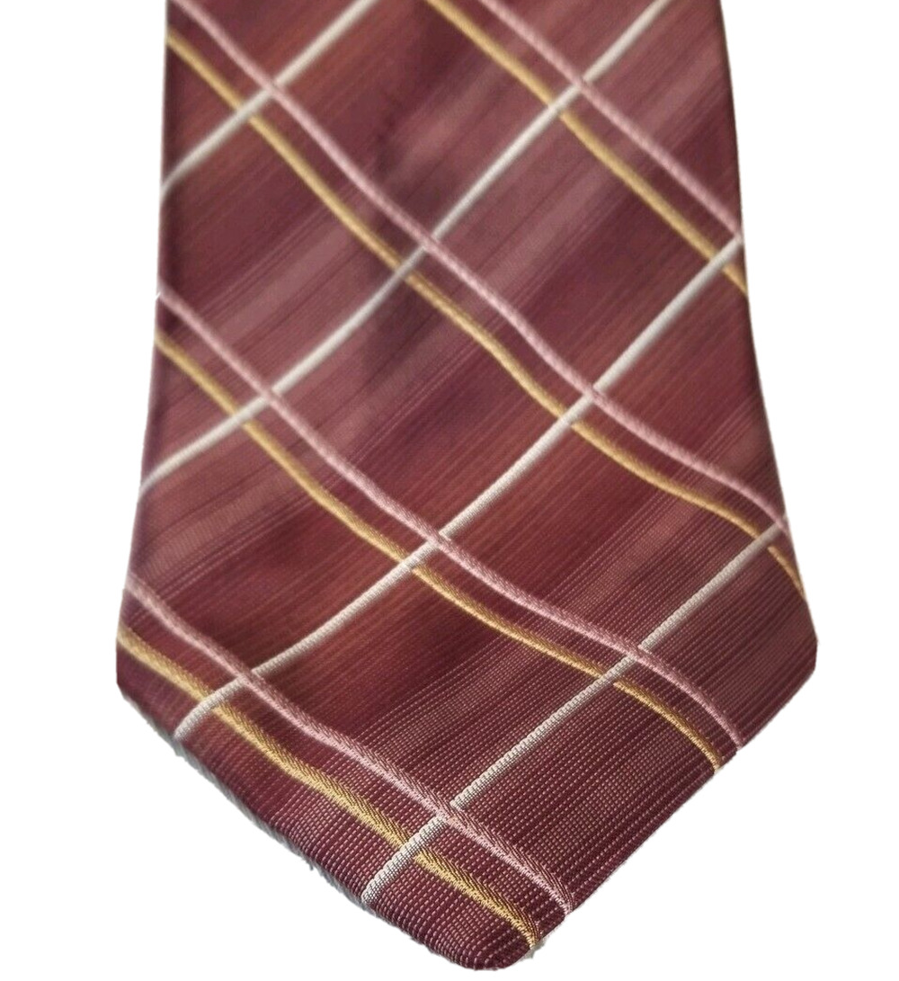 Kenneth Cole Tie New York 100% Silk Handmade Red Gold Silver Diamond